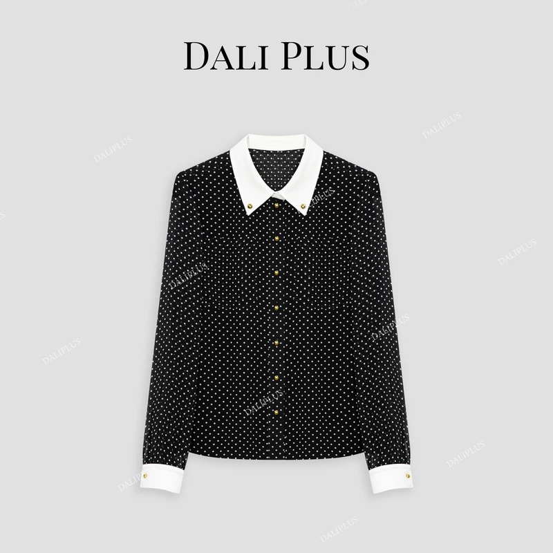 DALI PLUS高奢线 高级感黑金色波点口袋设计长袖衬衫-D4XY0191-1