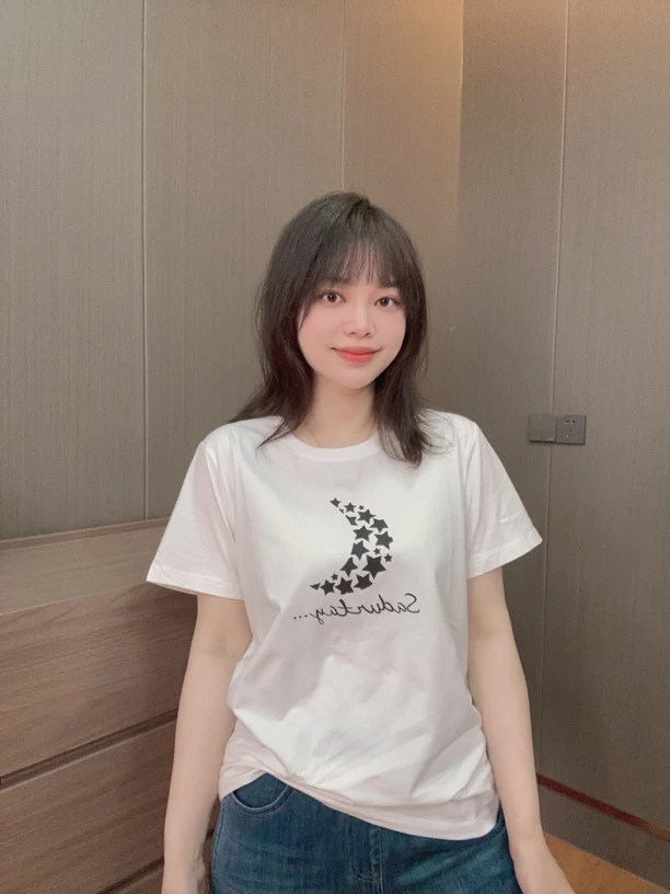 御妍婷月亮短袖显瘦弹力圆领T恤正肩休闲时尚女新款上衣216