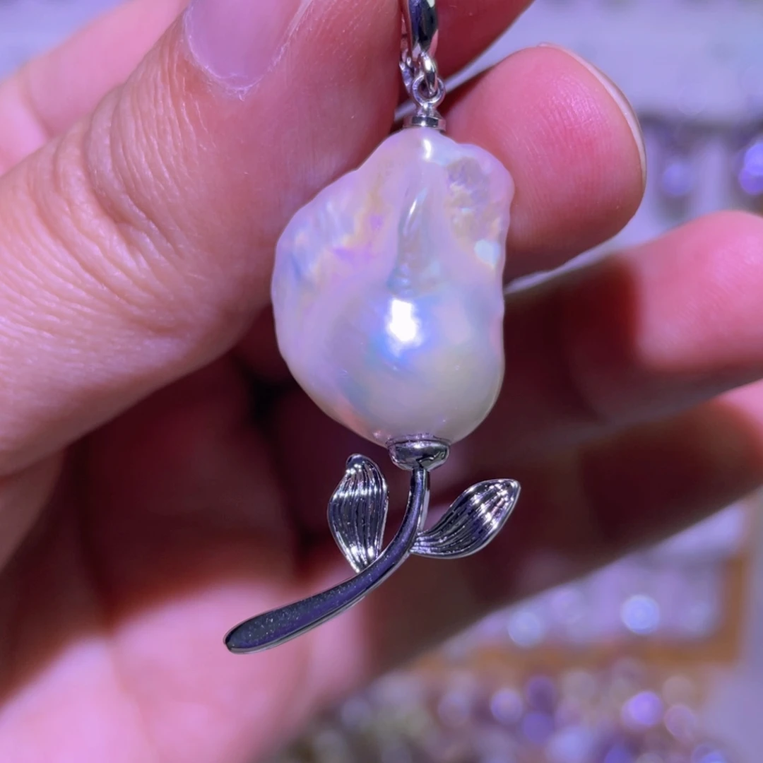 天然淡水珍珠吊坠淡水珍珠银S925镶嵌