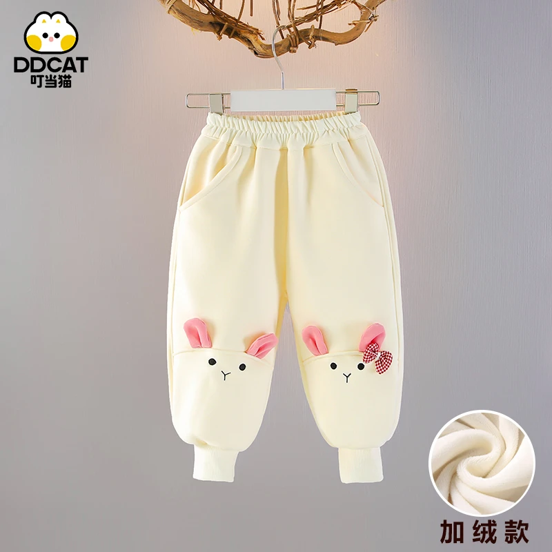 叮当猫女童加绒裤子秋冬季女宝宝加厚长裤小童保暖冬装儿童休闲裤