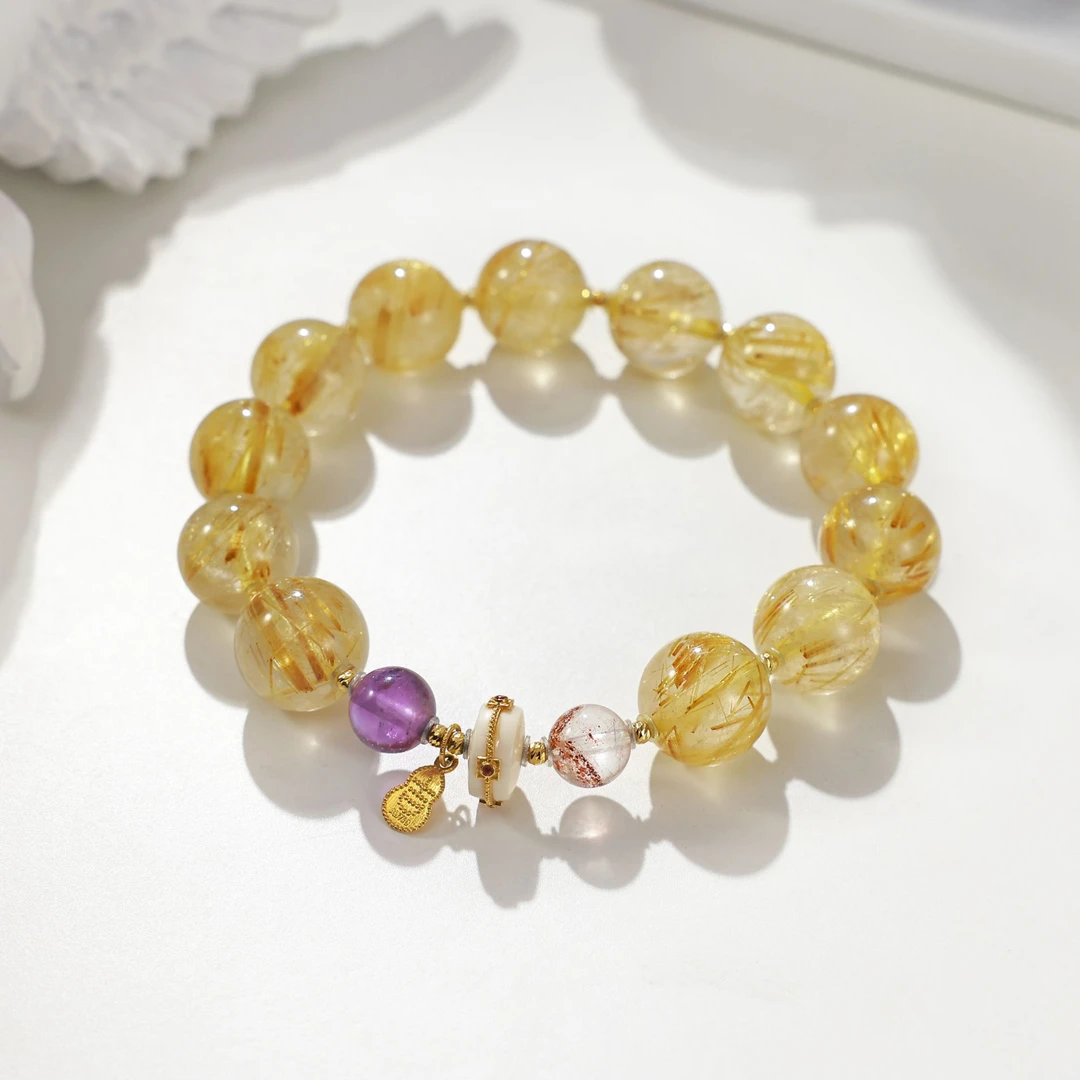 【日富一日】金钛晶紫超七金草莓水晶手串