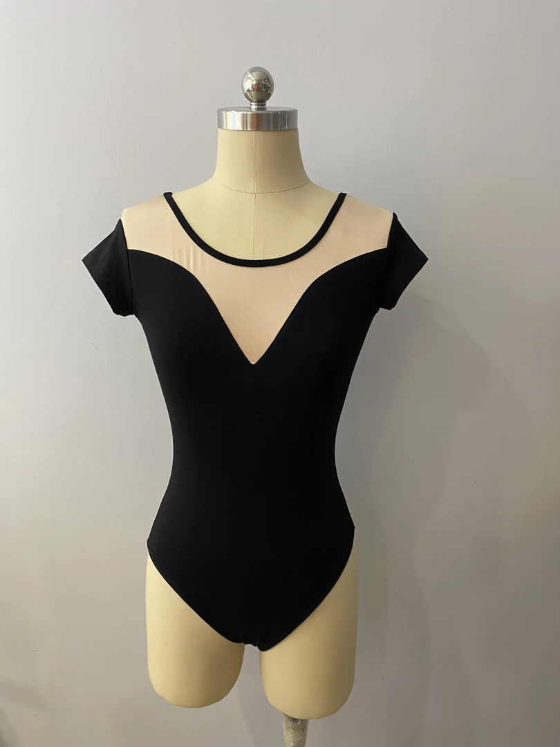 儿童舞蹈服短袖女童练功服女孩舞蹈衣夏季黑色体操服幼儿跳舞上衣