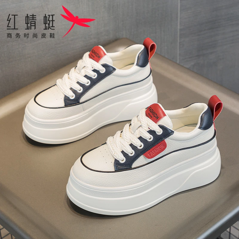 红蜻蜓2025新款春季厚底网红增高时尚低帮休闲鞋松糕百搭小白鞋女