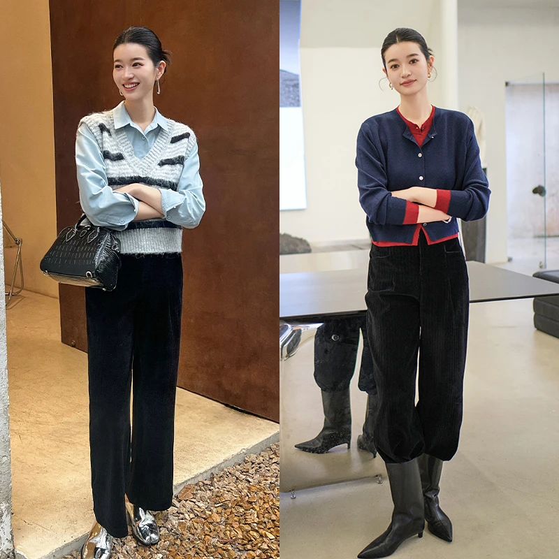 美洋MEIYANG【60系列】流光休闲裤 时尚显瘦针织灯芯绒阔腿裤