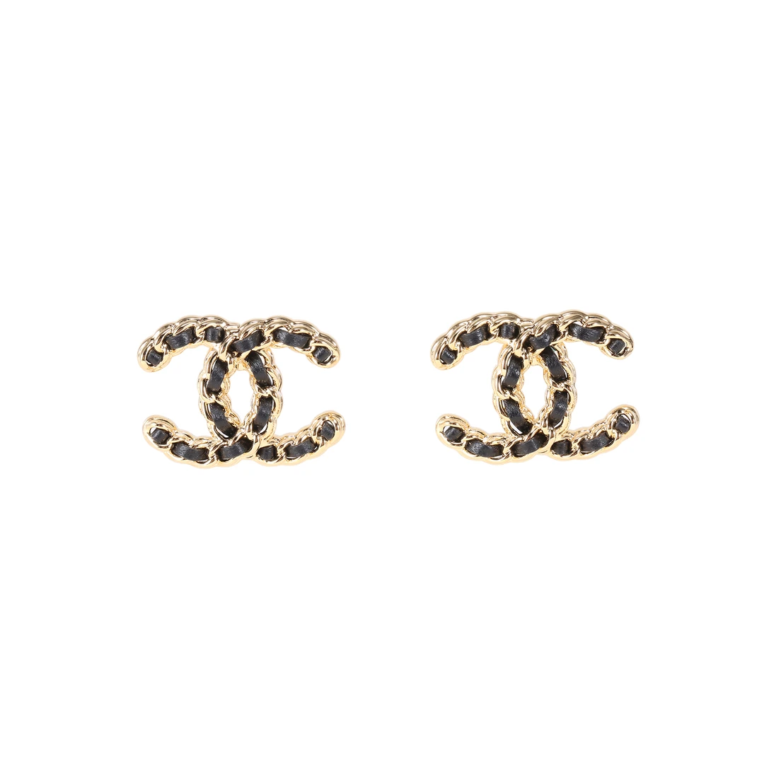 未使用 Chanel/香奈儿 【念念】24K 皮穿链金色双C 耳环 大号