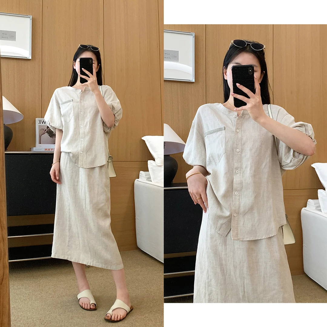 大叮自制【至臻麻】老钱感客供天丝亚麻镶珠珠链短袖小衫！T19