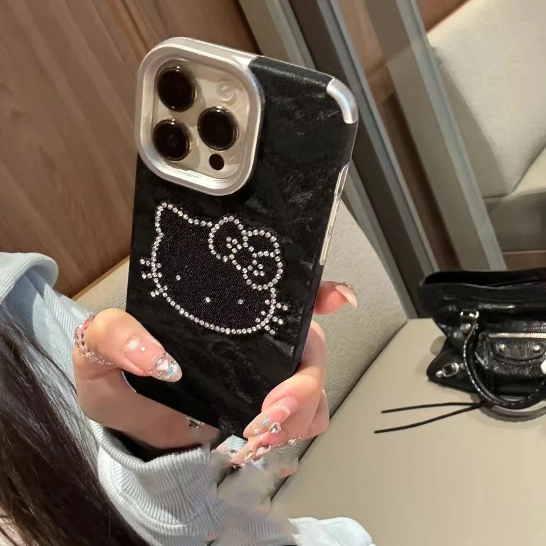 绒布水钻kt适用苹果15promax手机壳新款iPhone14全包16防摔13软12