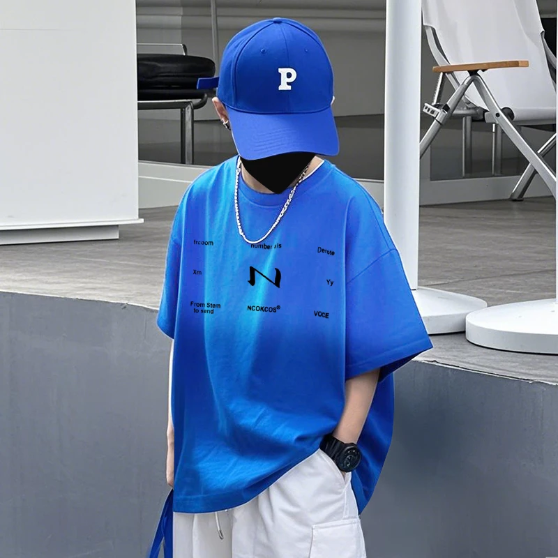 T【100%棉】T男童夏季短袖T恤休闲运动上衣中大童洋气上衣新款渐变