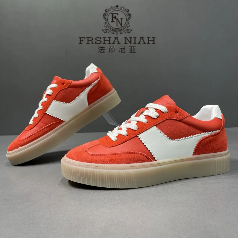 法莎尼亚男士真皮板鞋轻奢高端舒适韩版时尚男款潮流百搭德训鞋子