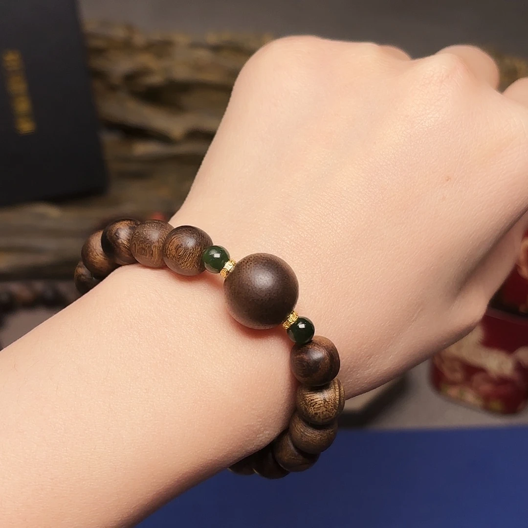 沉香手串越南芽庄白棋楠瘤疤1.0➕绿棋楠瘤疤单珠1.5配饰