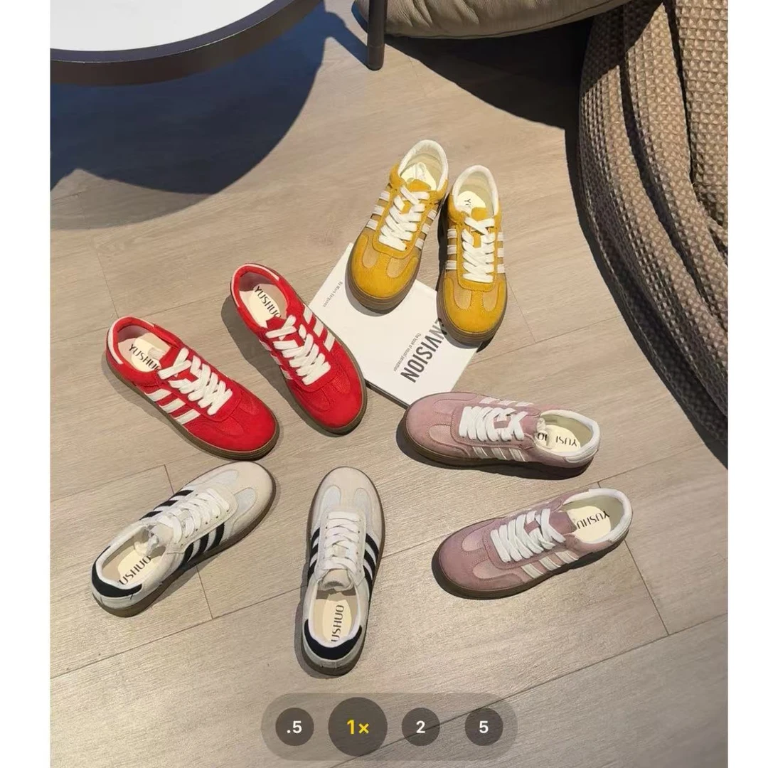 【三条杠网面鞋】夏季 圆头磨砂撞色德训鞋 轻盈舒适低帮阿甘休闲鞋