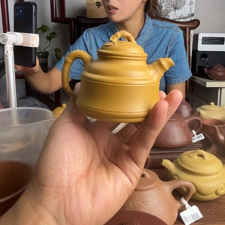 一***笑茶壶紫砂原矿黄金段竹鼎紫砂壶