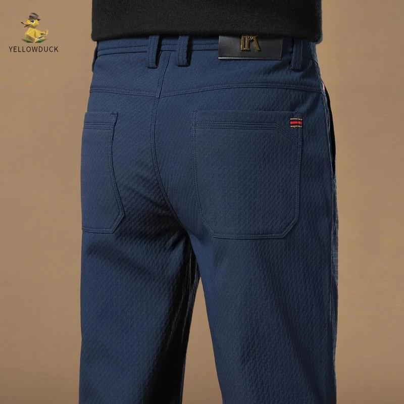 2025新款秋冬季高端免烫柔软蓝色男士休闲裤宽松直筒商务抗皱西裤