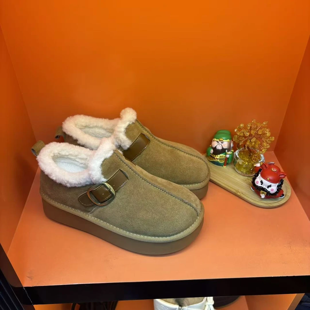 厚底增高全包加绒勃肯鞋女2025秋冬一脚蹬毛毛棉鞋保暖E6D1D