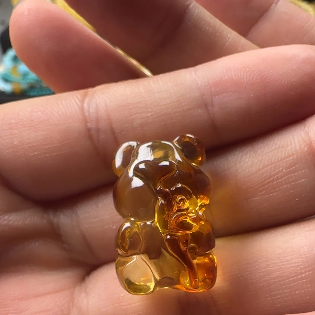 蜜蜡未镶嵌颈饰金珀玫瑰花小熊吊坠（打孔不退换）