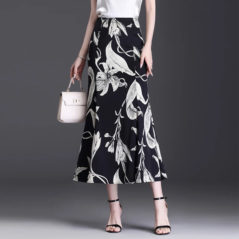 印花半身裙气质高腰显瘦包裙2025新款长裙时尚优雅一步裙女