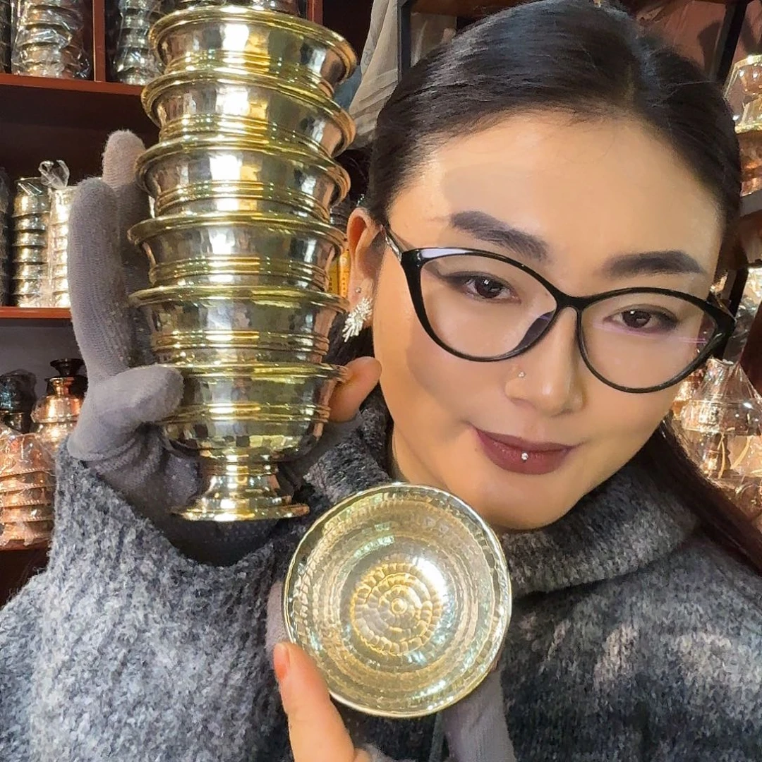 铜尼泊尔纯手工纯手工纯白铜供水碗一套7个8cm