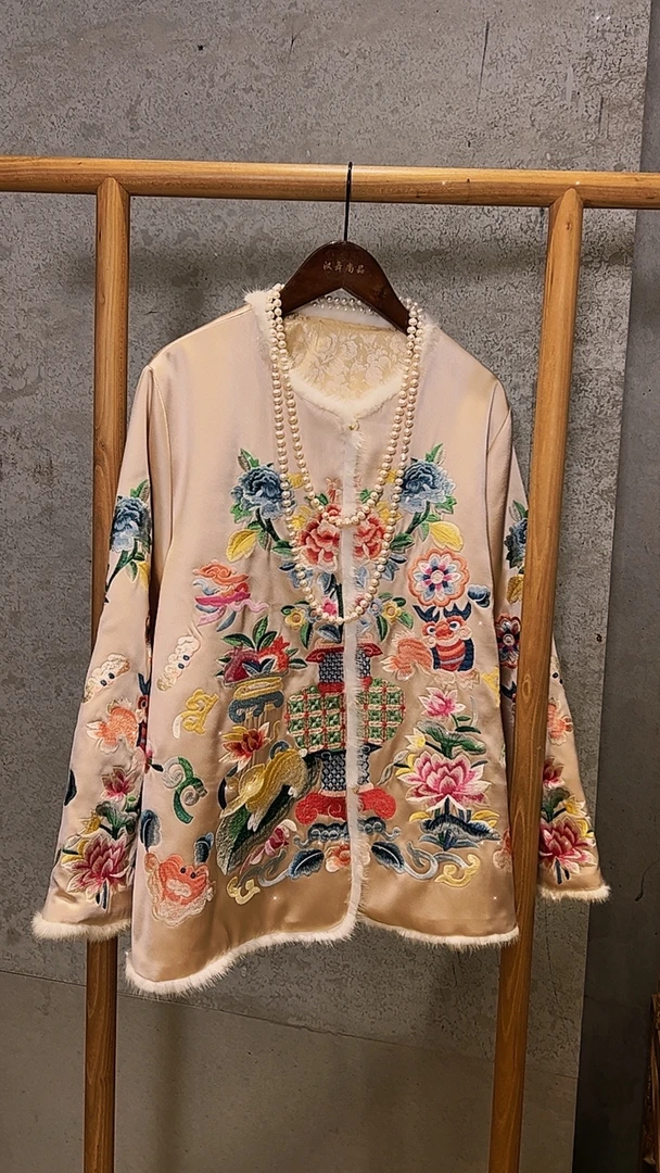 【花好人团圆】新中式国风醋酸刺绣圆领显瘦对襟女士棉服3021