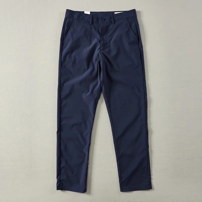 夏季薄款抗皱直筒裤男士弹力快干阔腿休闲裤子美式简约凉感直角裤