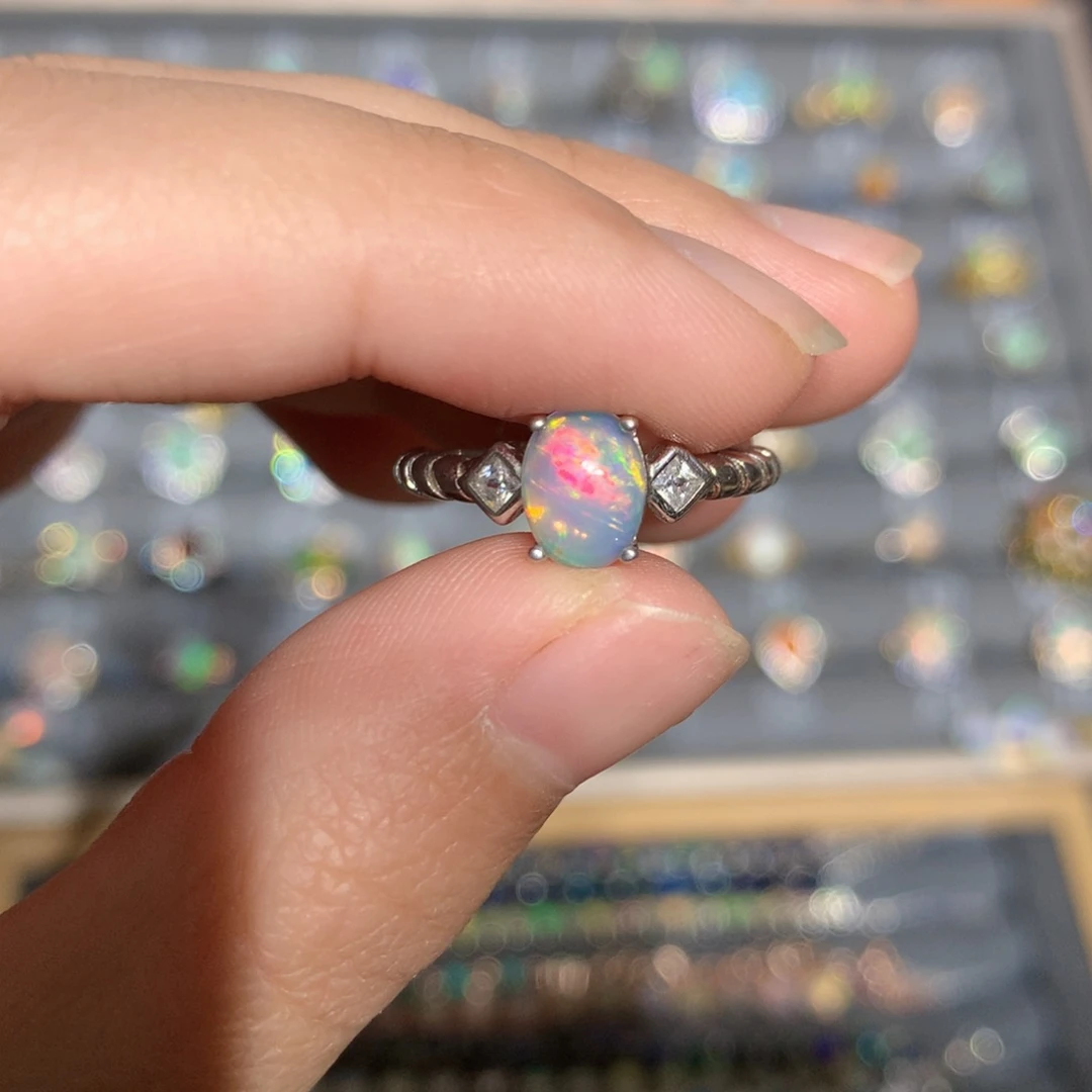 银S925镶嵌欧泊欧泊戒指y