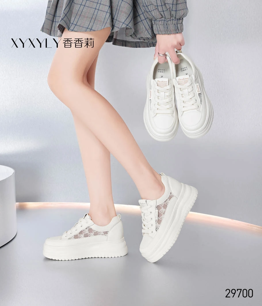 香香莉女鞋2025春季新款29700厚底增高小白鞋百搭网面透气休闲鞋