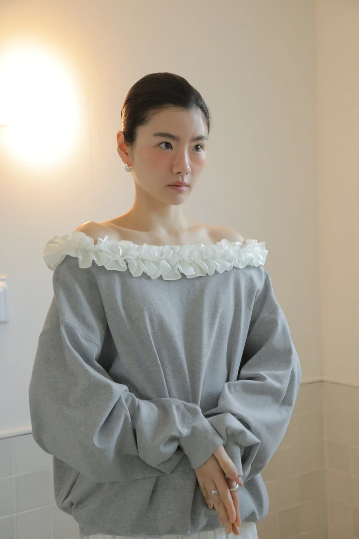 【素简】 精选舒适区 一字肩套头拼接卫衣 软糯舒适弹力上衣0721