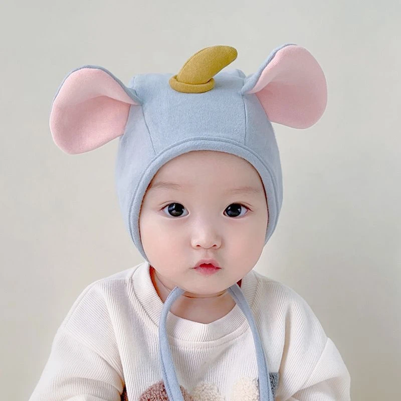 新生婴儿帽子可爱超萌男女宝宝春秋季胎帽小象套头帽婴幼儿护耳帽