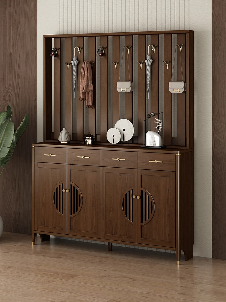 新款鞋柜带衣架实木现代家用门口玄关柜客厅靠墙多功能收纳储物