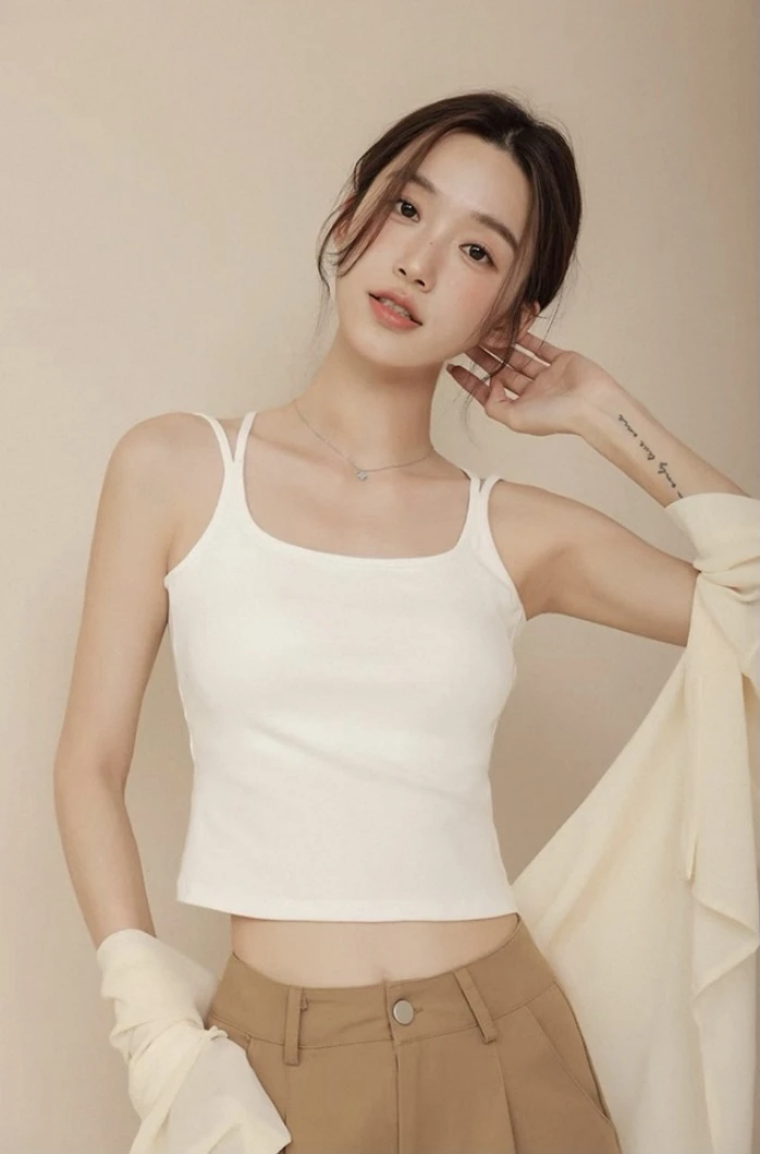 方领交叉美背吊带背心女夏短款带胸垫修身显瘦内搭短款可外穿上衣