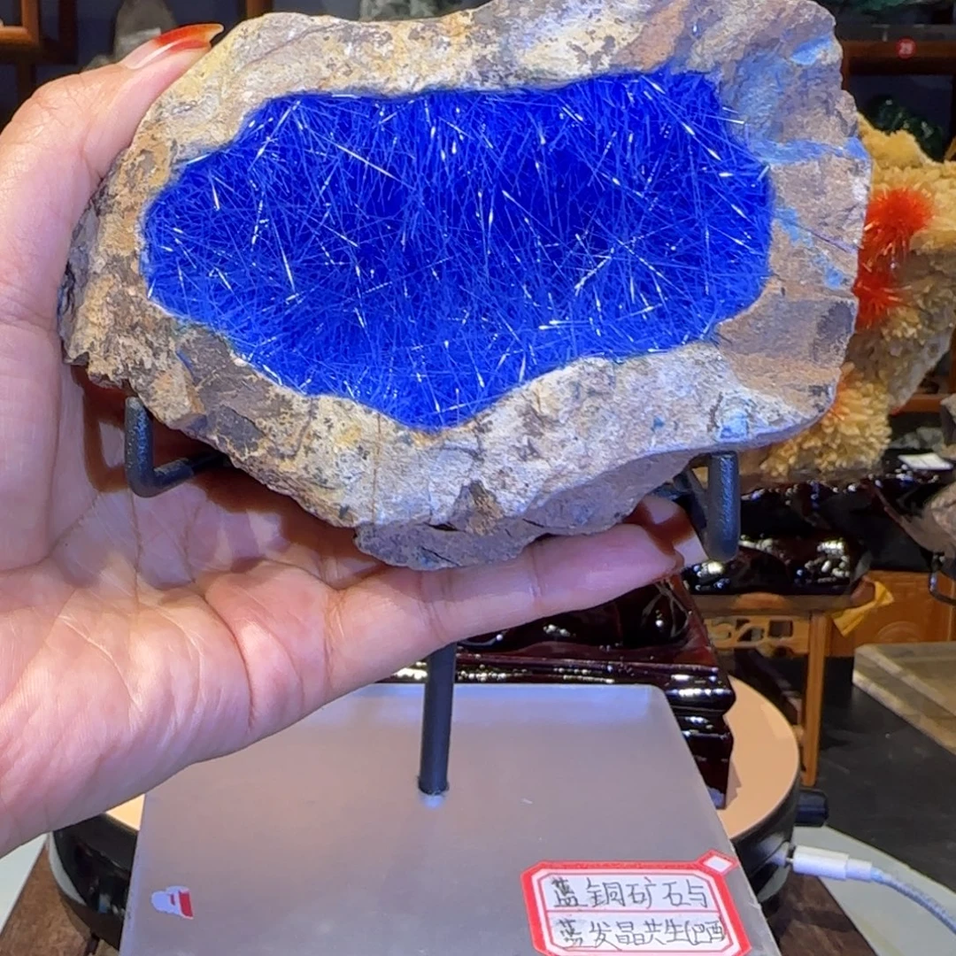 石材巴西蓝铜矿发晶