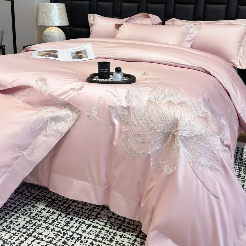 100%纯棉刺绣四件套高端工艺款四季床单床笠款新疆长绒棉高档丝滑
