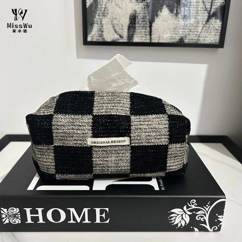 吴小姐家用高颜值流行风布艺纸巾盒创意可爱风复古车载客厅棋盘格