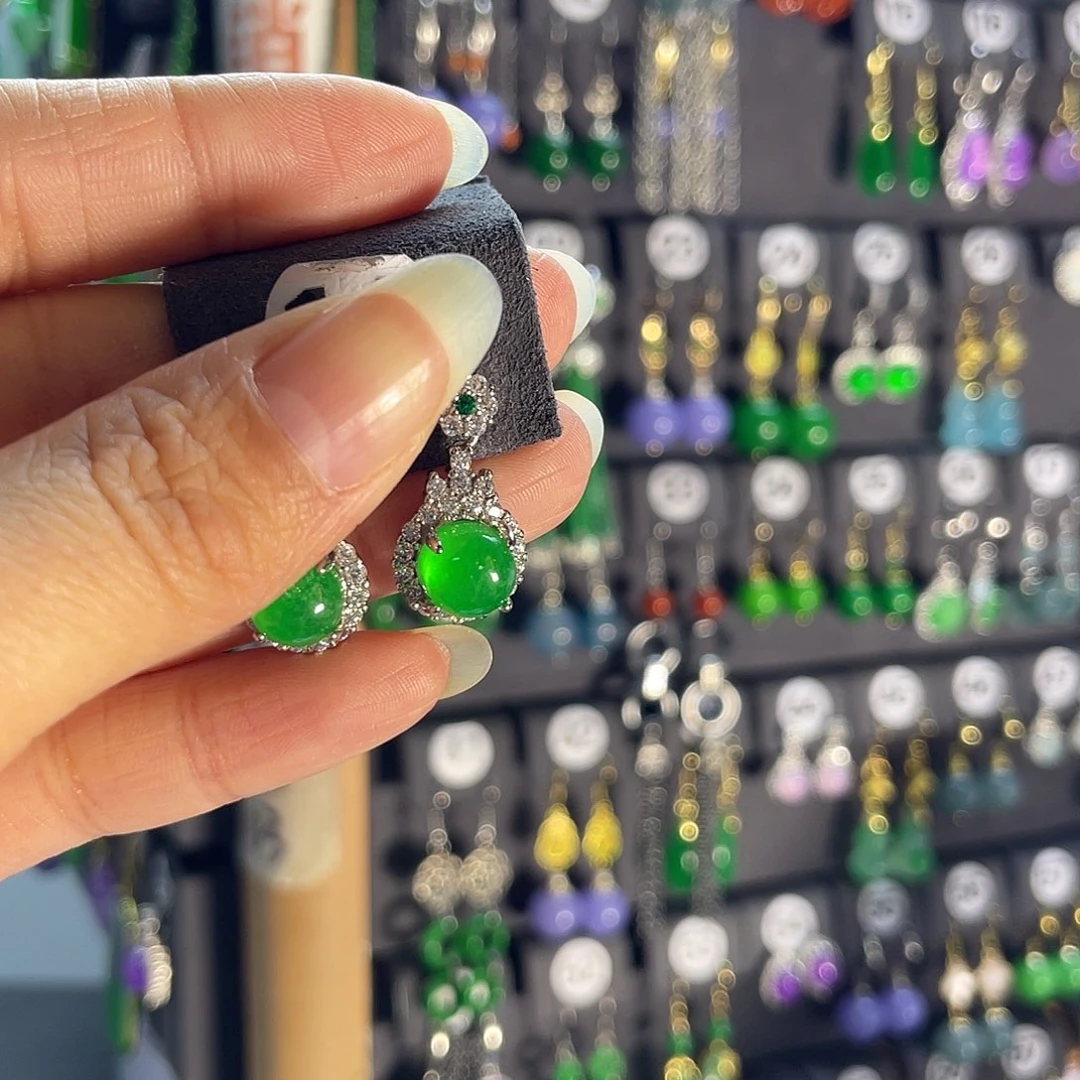 翡翠银S925镶嵌耳饰14