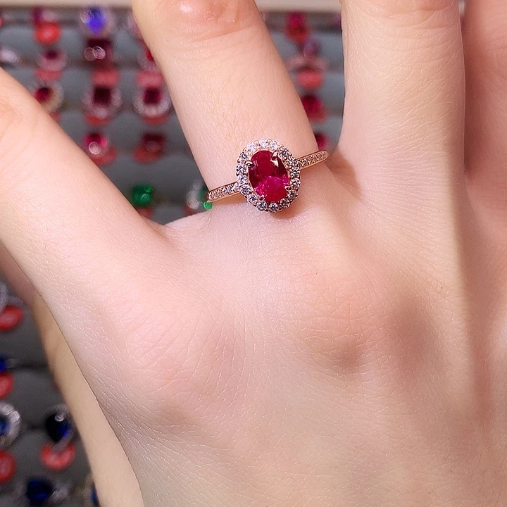 红宝石戒指银S925镶嵌