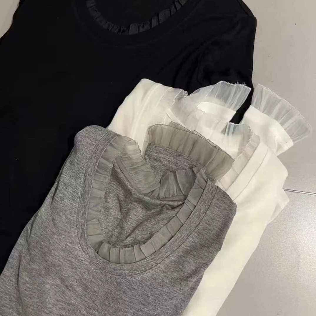 DD-9155 长袖花边百搭舒服气质上衣