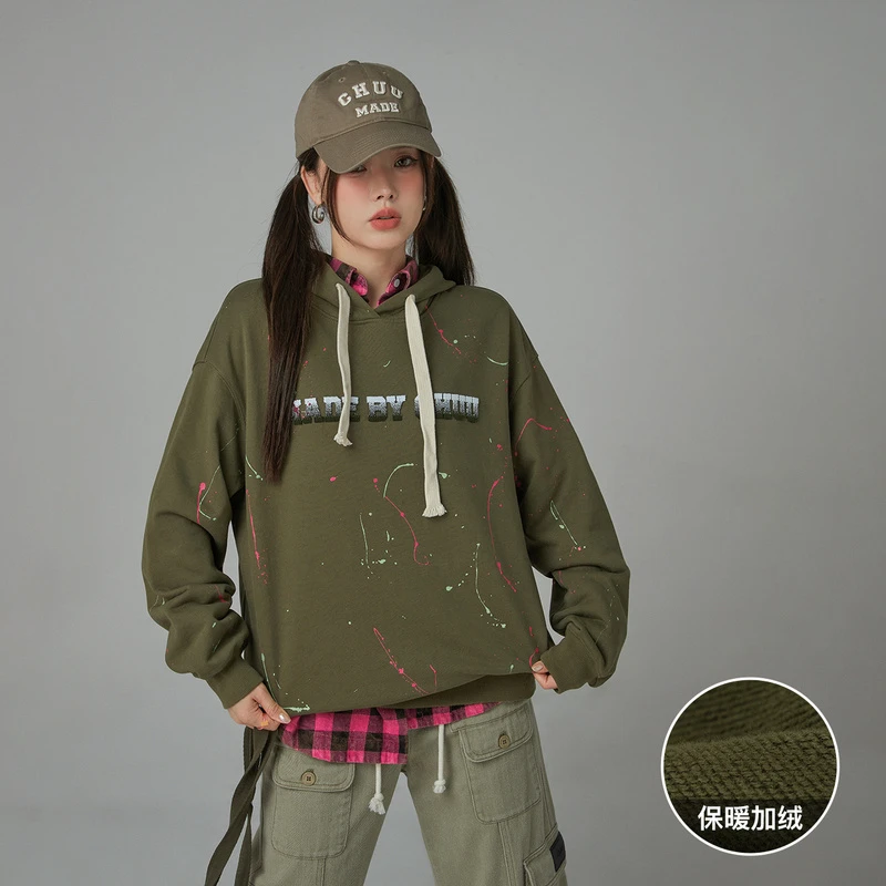 4322【金拐子专属】CHUU字母加绒洋气连帽印花宽松休闲卫衣-F