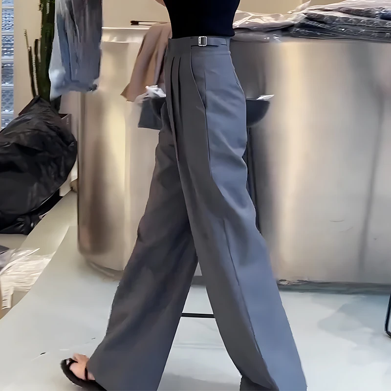 灰色直筒气质西装裤女2025秋季爆款时尚高腰宽松显瘦百搭阔腿裤