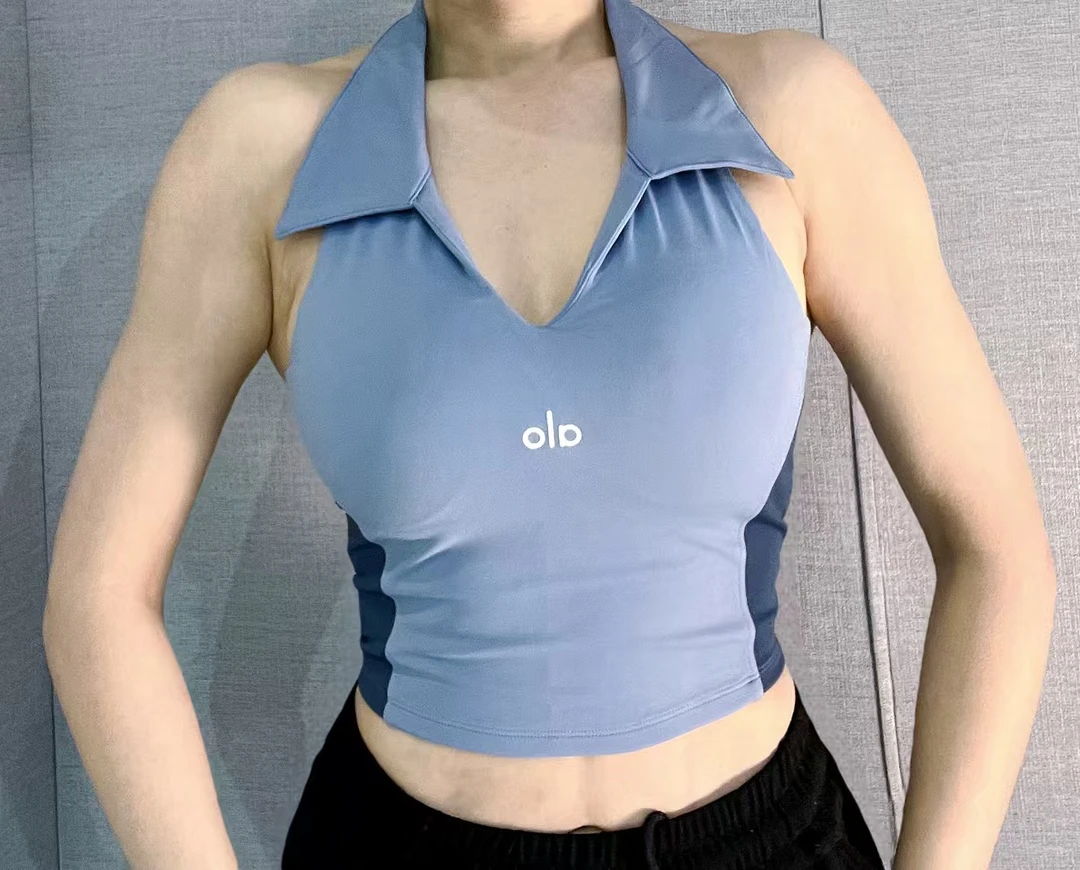 alo同款polo领挂脖文胸翻领无袖运动瑜伽美背