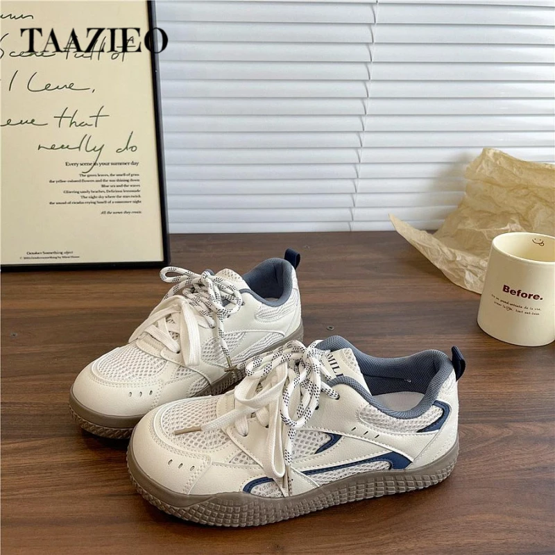 TAAZIEO潮鞋韩版学生德训鞋女2025新款夏季透气网面运动板鞋小白