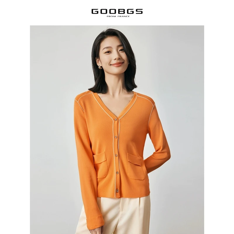 【丽姐甄选】谷邦GOOBGS V领撞色毛衫开衫 G3174712