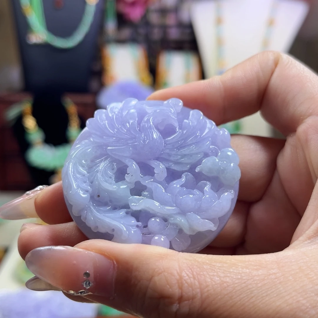 静***静翡翠未镶嵌毛衣链紫凤凰