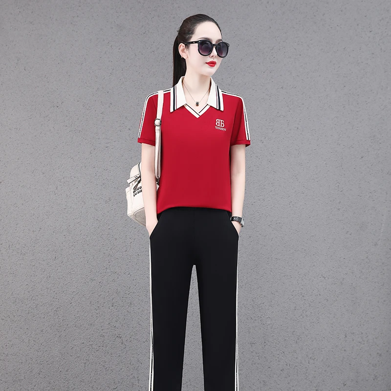 2025夏季女套装中老年休闲运动服中年妈妈夏装薄款短袖女t恤长裤