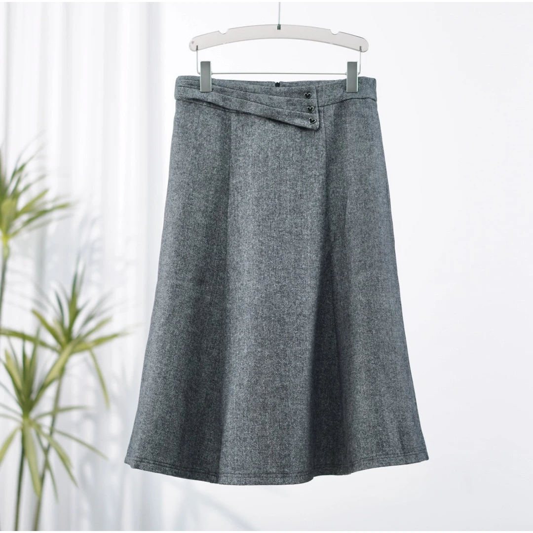 朗S系列  F347 女装春秋气质显瘦半身裙灰条8Q523Q107