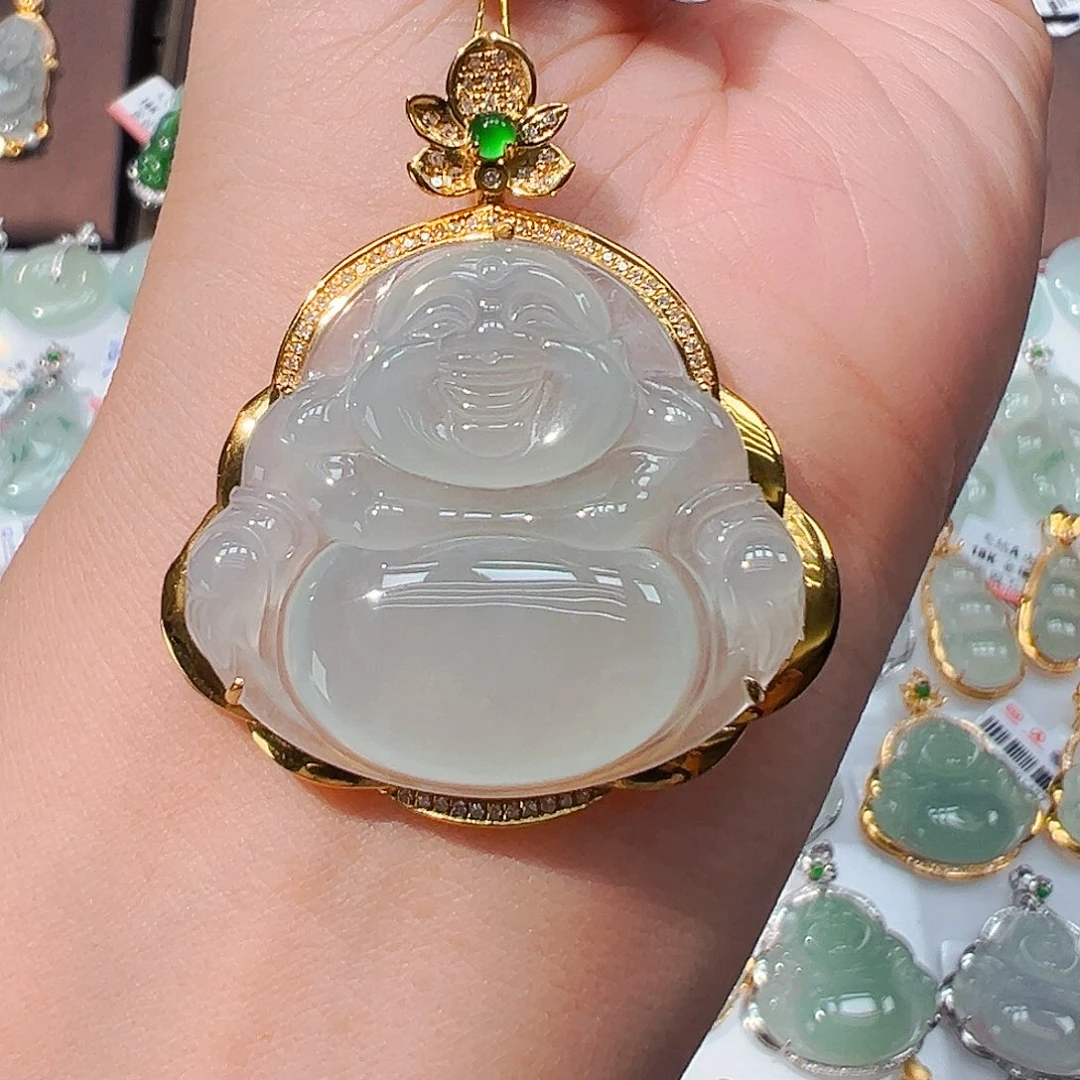 翡翠18K金镶嵌吊坠(不含链)佛公