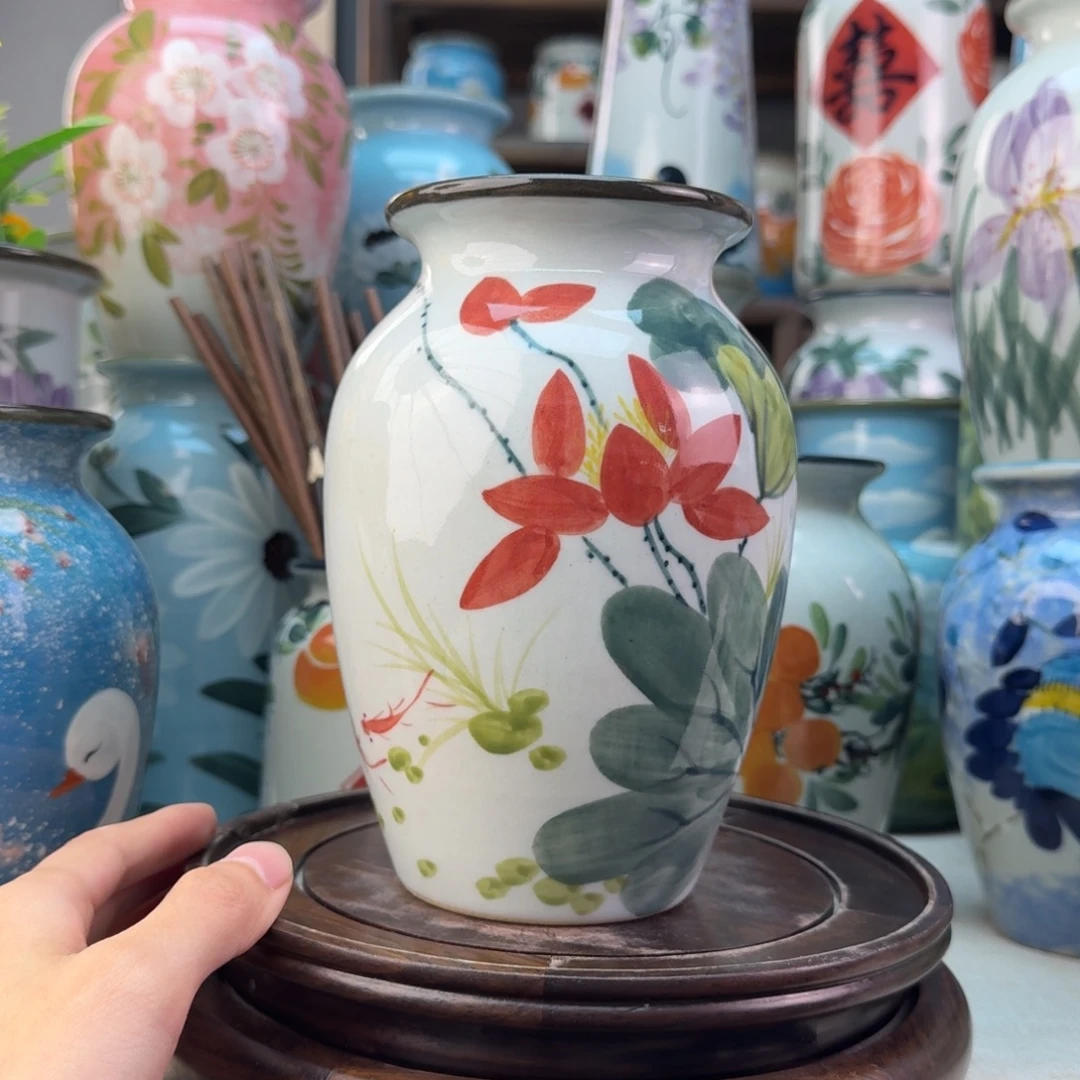 景德镇陶瓷手绘花瓶无孔