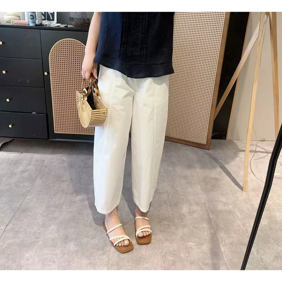 【欧加恋恋】欧货夏季简约百搭抽绳松紧腰直筒阔腿休闲裤 AJ5086