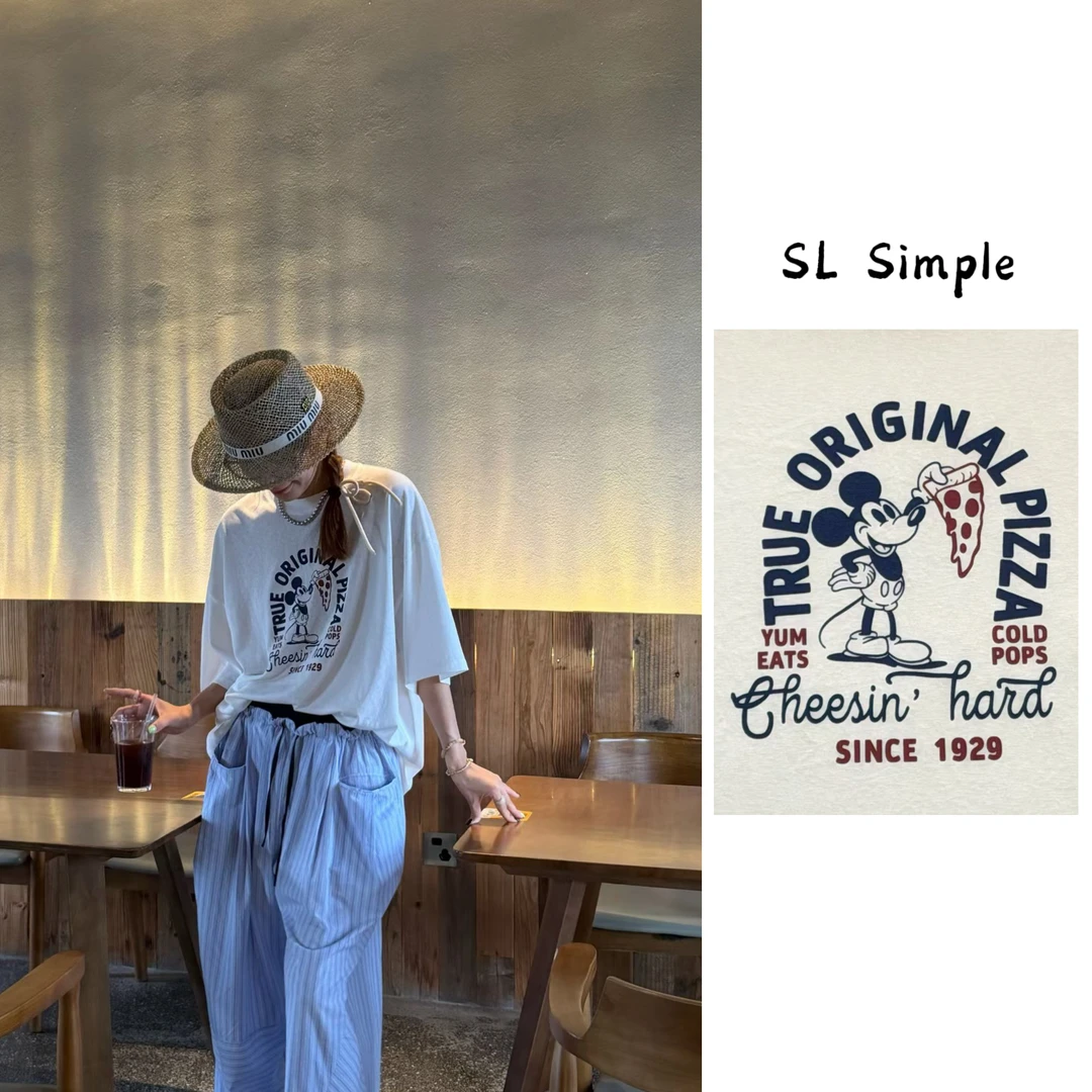 SL Simple |【1929复古系列】米奇披萨卡通印花可慵懒可辣妹83357