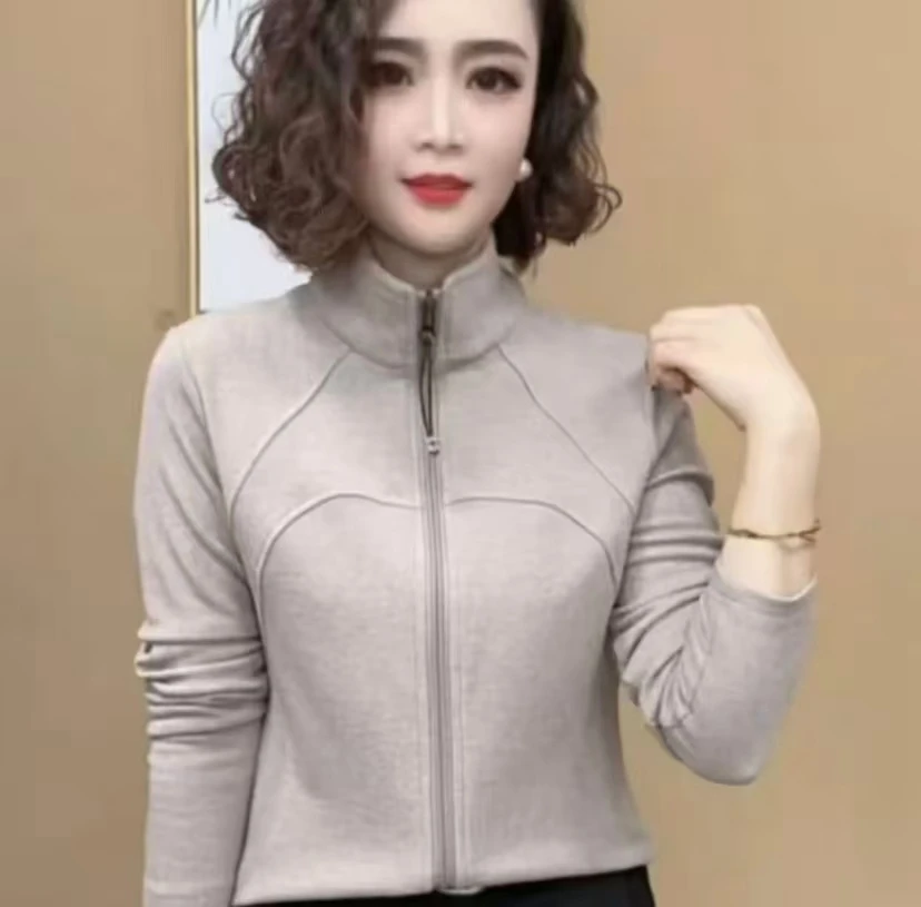 2025新款上新纯色立领拉链开衫时尚百搭减龄显瘦长袖女士上衣K660