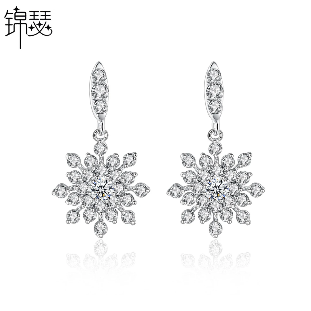 铜合金锆石耳饰 雪花耳环 圣诞节密钉镶嵌耳饰 精致欧美首饰礼物