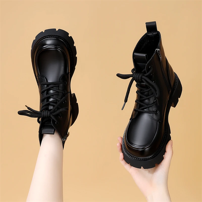 爆款厚底马丁靴女2025秋冬新款英伦风百搭短靴防滑显瘦加绒棉靴子